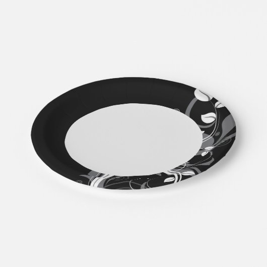 Gray Floral Pattern op Black Papieren Bordje (Gekanteld)