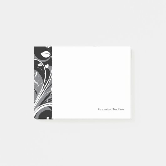 Gray Floral Pattern op Black Post-it® Notes (Voorkant)