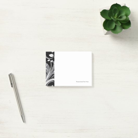 Gray Floral Pattern op Black Post-it® Notes (Kantoor)