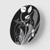 Gray Floral Pattern op Black Ronde Klok (Hoek)