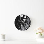 Gray Floral Pattern op Black Ronde Klok (Huis)