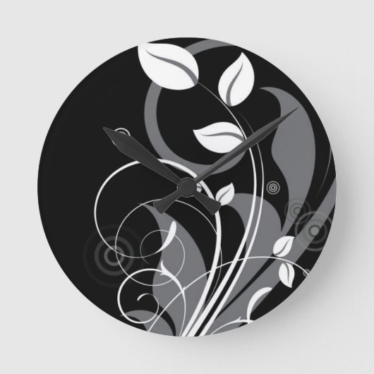 Gray Floral Pattern op Black Ronde Klok (Voorkant)