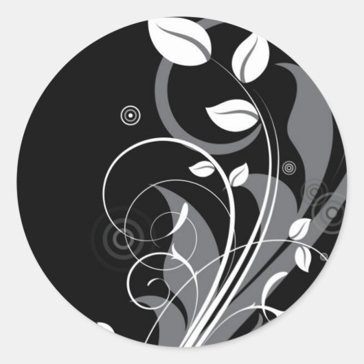 Gray Floral Pattern op Black Ronde Sticker (Voorkant)