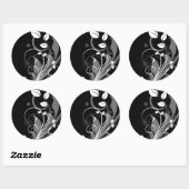 Gray Floral Pattern op Black Ronde Sticker (Vel)
