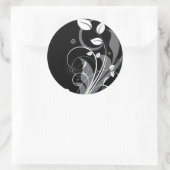 Gray Floral Pattern op Black Ronde Sticker (Tas)