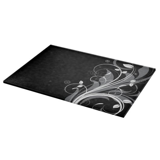 Gray Floral Pattern op Black Snijplank (Hoek)