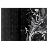 Gray Floral Pattern op Black Snijplank (Voorkant)