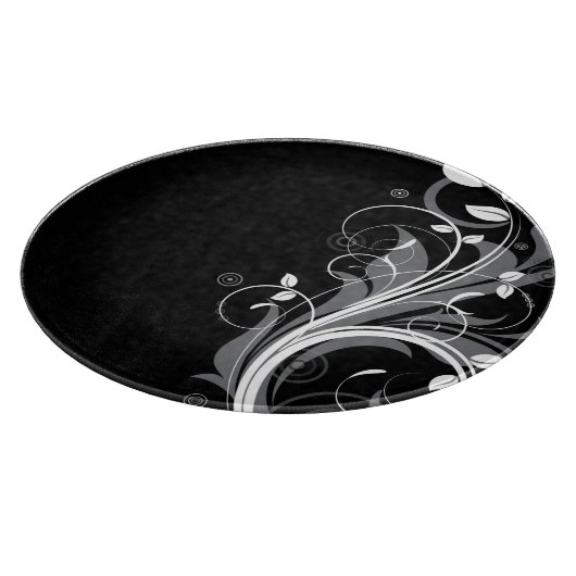 Gray Floral Pattern op Black Snijplank (Hoek)