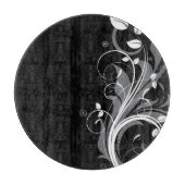 Gray Floral Pattern op Black Snijplank (Voorkant)