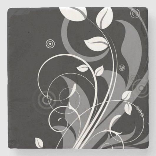 Gray Floral Pattern op Black Stenen Onderzetter (Voorkant)