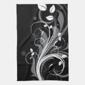 Gray Floral Pattern op Black Theedoek (Verticaal)