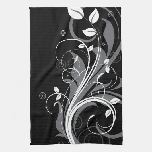 Gray Floral Pattern op Black Theedoek (Verticaal)