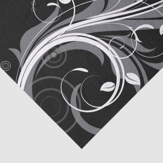 Gray Floral Pattern op Black Tissuepapier (Detail)