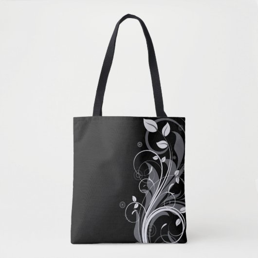 Gray Floral Pattern op Black Tote Bag (Voorkant)