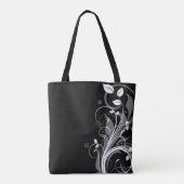 Gray Floral Pattern op Black Tote Bag (Achterkant)