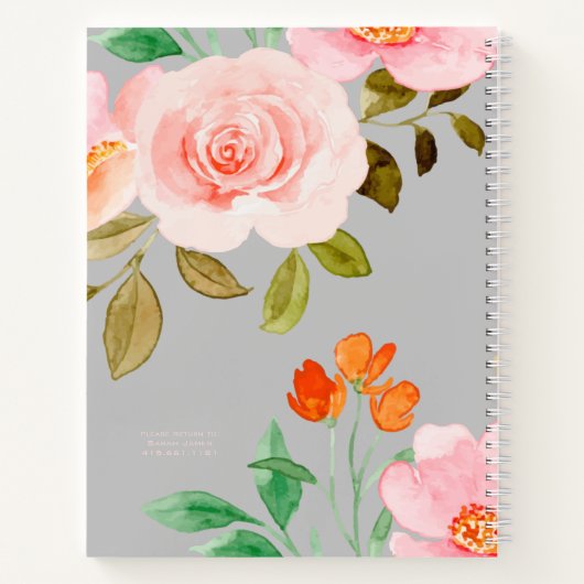 Gray Floral Personalized Composition Journal Notitieboek (Achterkant)
