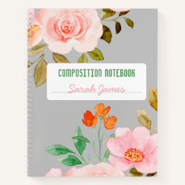 Gray Floral Personalized Composition Journal Notitieboek