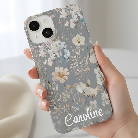 Gray Floral Personalized  iPhone Hoesje
