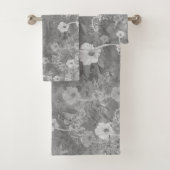 Gray Floral Print Bathroom-handdoeken Bad Handdoek (Insitu)
