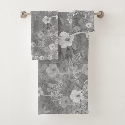 Gray Floral Print Bathroom-handdoeken Bad Handdoek (Insitu)
