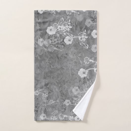 Gray Floral Print Bathroom-handdoeken Bad Handdoek (Handdoek)