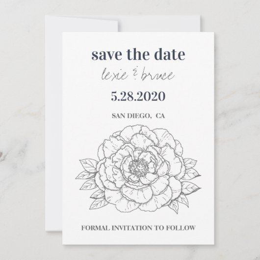 Gray Floral Save the Date Kaart (Voorkant)