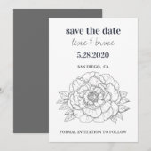Gray Floral Save the Date Kaart (Voorkant / Achterkant)