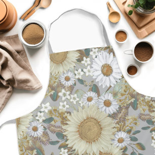 Gray Floral Sunflower Pattern Apron Schort