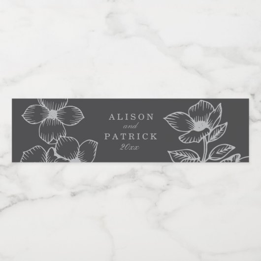Gray Floral Waterfles Etiket (Enkel label)