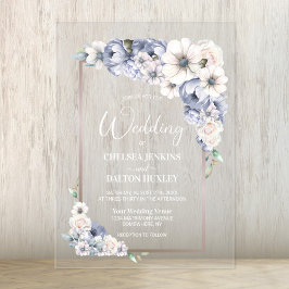 Gray Floral Wedding Acryl Uitnodigingen