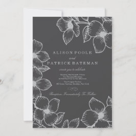 Gray Floral Wedding Invitations Kaart