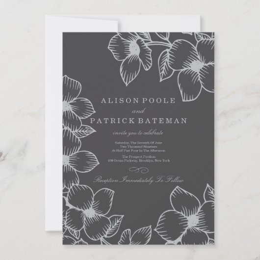 Gray Floral Wedding Invitations Kaart (Voorkant)