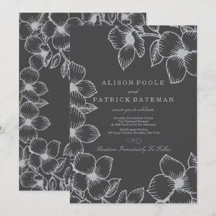 Gray Floral Wedding Invitations Kaart
