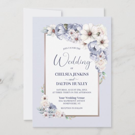 Gray Floral Wedding Kaart (Voorkant)