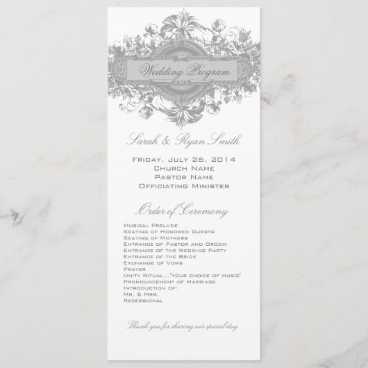  GRAY FLORAL WEDDING PROGRAMMA PROGRAMMAKAART (Voorkant)