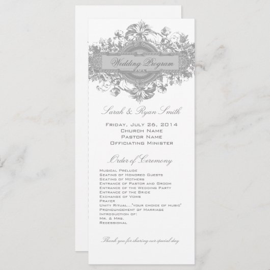  GRAY FLORAL WEDDING PROGRAMMA PROGRAMMAKAART (Voorkant / Achterkant)