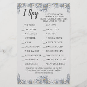 Gray Floral Wedding Reception I Spy Game Kaart