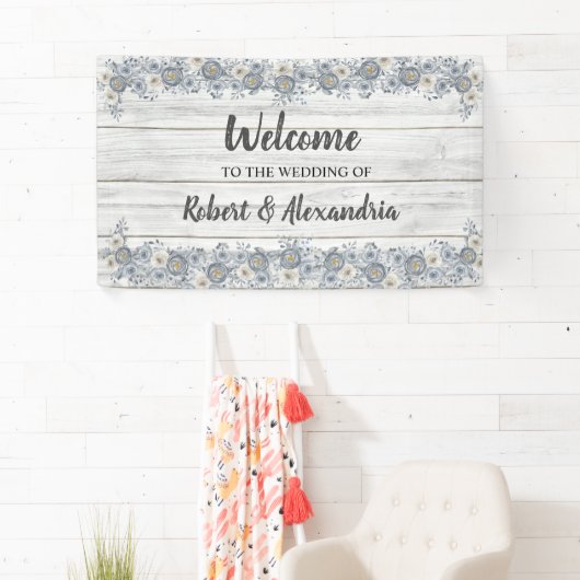 Gray Floral | Welkom bruiloft Spandoek (Insitu)