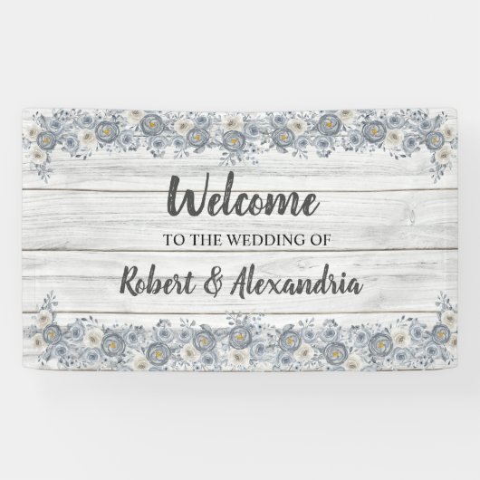 Gray Floral | Welkom bruiloft Spandoek (Horizontaal)