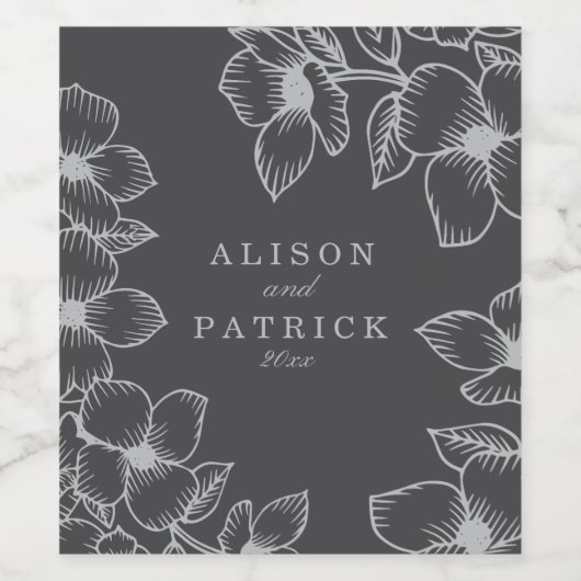 Gray Floral Wijn Etiket (Enkel label)