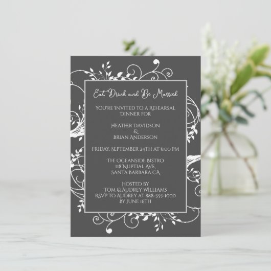 Gray Flourish repesal Dinner Invitation Kaart (Staand voorkant)