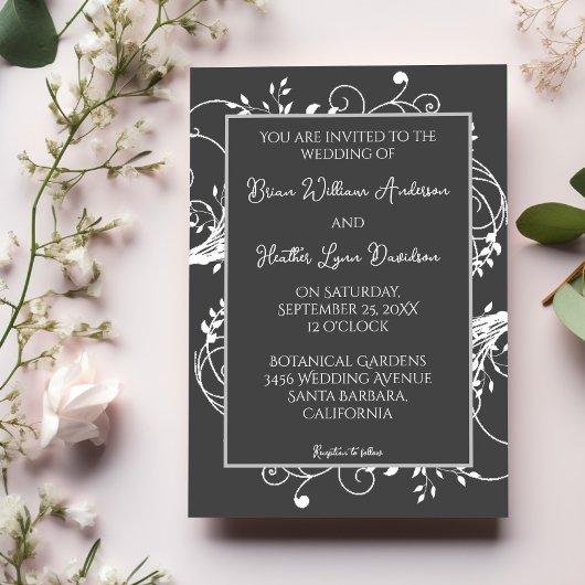Gray Flourish Wedding Invitation Kaart