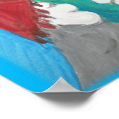 Gray Folk Art Cat met koffie schilderen Poster (Hoek)