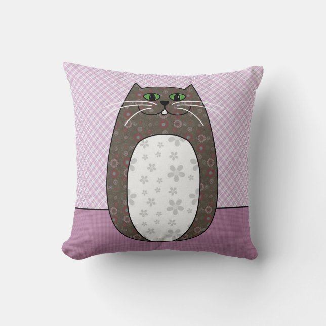 'Gray Folk Cat' Pillow Kussen (Voorkant)