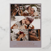 Gray Foto Collage Informal Wedding Roos Gold Folie Uitnodiging (Voorkant)