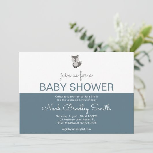 Gray Fox - Baby shower 7x5 (horizontaal) Uitnodigi Kaart (Staand voorkant)