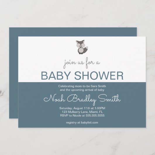 Gray Fox - Baby shower 7x5 (horizontaal) Uitnodigi Kaart (Voorkant / Achterkant)