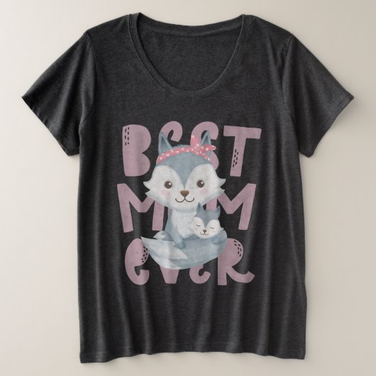 Gray Fox Mam en Cub - Beste Mam ooit Grote Maat T-shirt (Design voorkant)