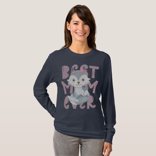 Gray Fox Mam en Cub - Beste Mam ooit T-Shirt (Voorkant volledig)