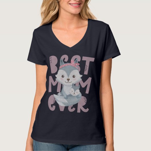 Gray Fox Mam en Cub - Beste Mam ooit T-Shirt (Voorkant)